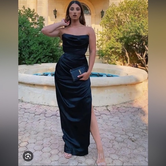 House of CB L A-C Adrienne black satin strapless corset maxi dress NWOT - Picture 1 of 14